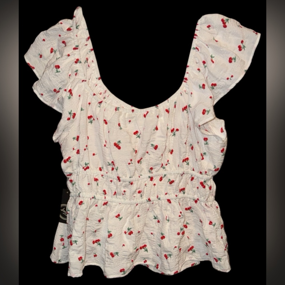 Liberty Love peplum top with cherries summer top